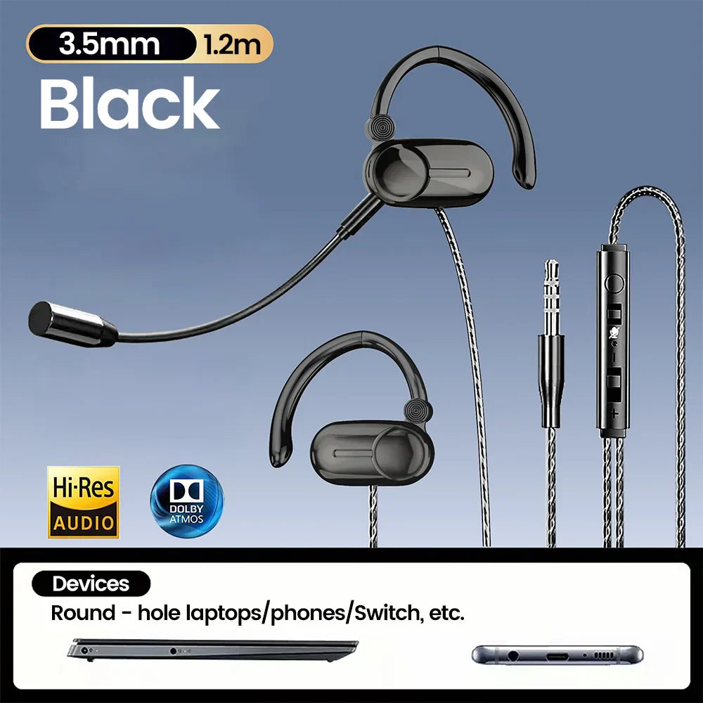 Black in-ear wired headphones with dual microphone hifi surround and game noise reduction for surround stereo music