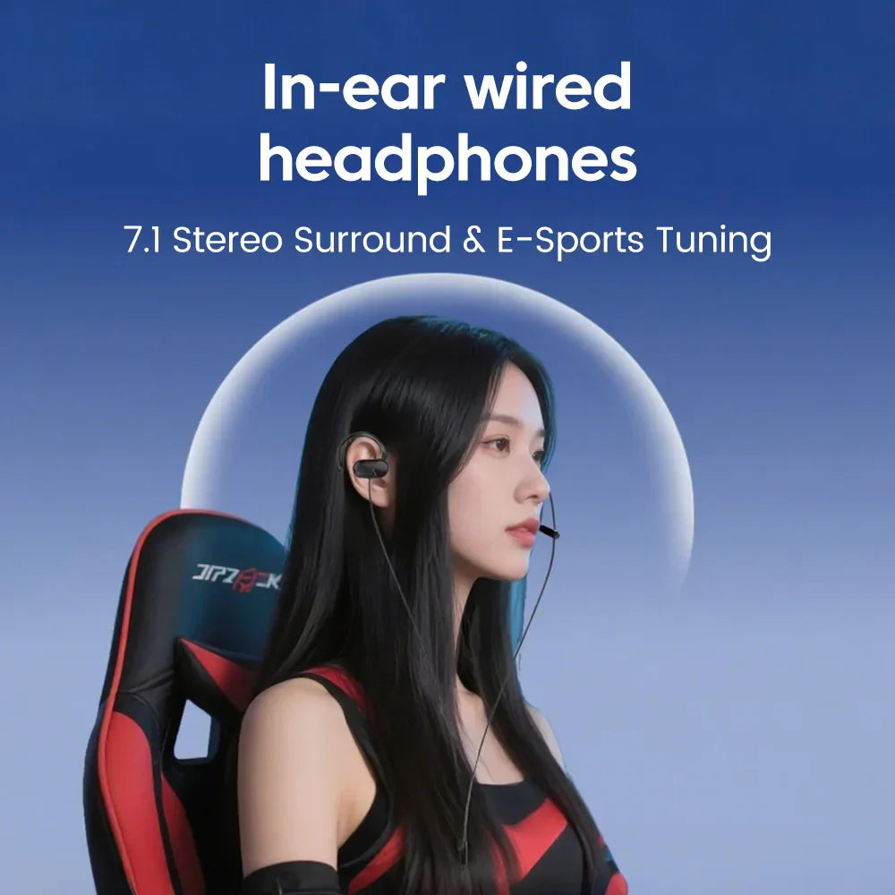 Black usb type c 3.5mm in-ear wired headphones with dual microphone hifi surround and game noise reduction