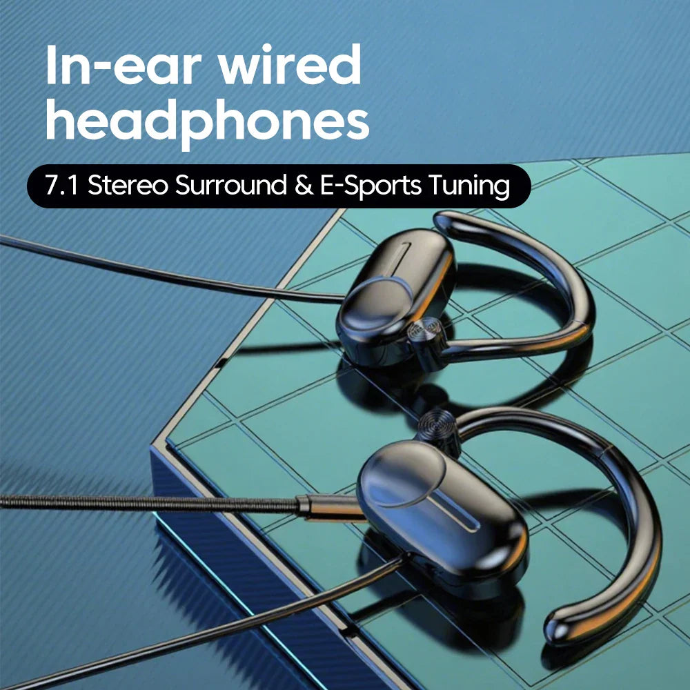 Black in-ear wired headphones with dual microphone hifi surround and game noise reduction for stereo music and phone use