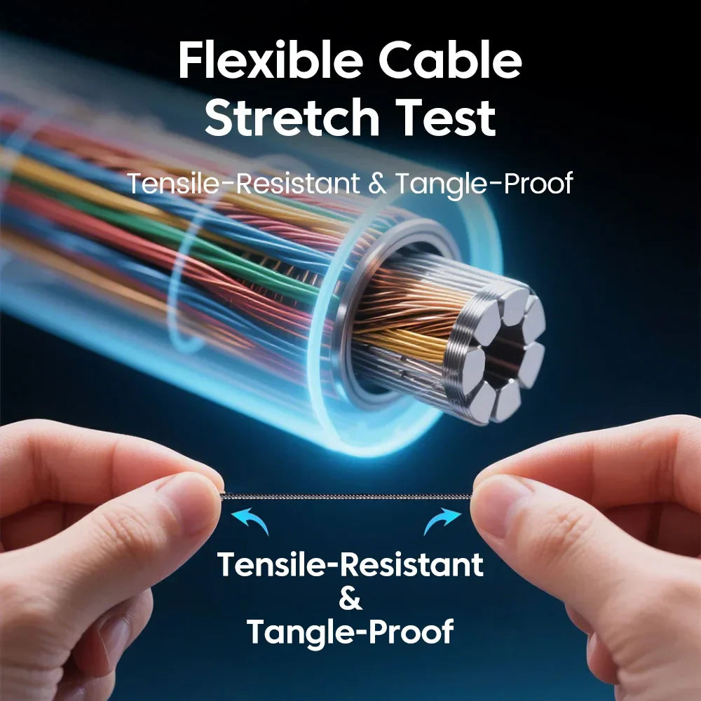 Flexible cable with colorful internal wires and metallic segmented outer casing for usb type c 3.5mm dual microphone hifi surround earbuds with game noise reduction