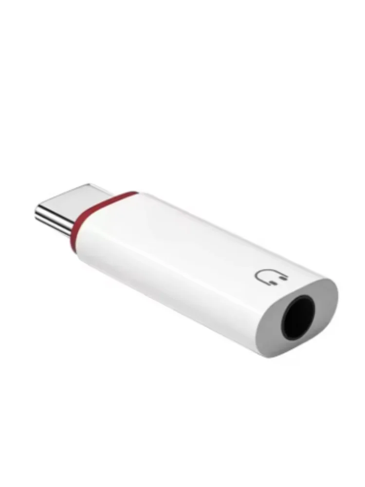 White usb type c to 3.5mm audio adapter with red accent band and headphone icon for iphone15 samsung xiaomi huawei