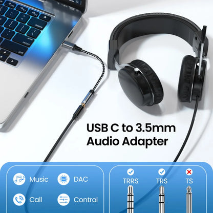 Black usb type c to 3.5mm jack earphone adapter with braided cable and metallic connector for pro samsung galaxy huawei xiaomi