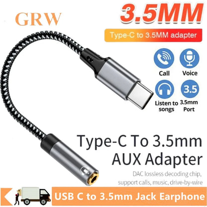 Grw usb type c to 3.5mm jack earphone adapter with black silver braided cable for pro samsung galaxy huawei xiaomi