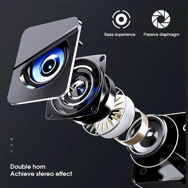 Black square usb wired computer speakers with blue illuminated eye design and metallic parts for gaming bass wired surround sound led