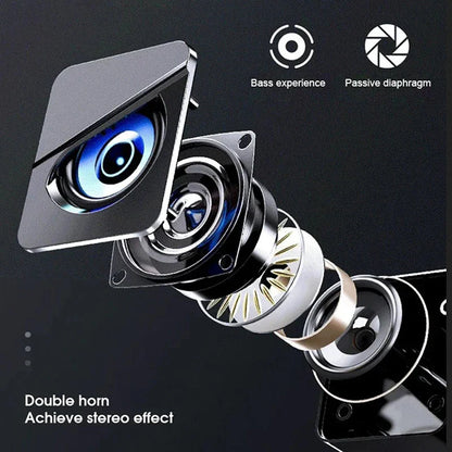 Black square usb wired computer speakers with blue illuminated eye design and metallic parts for gaming bass wired surround sound led