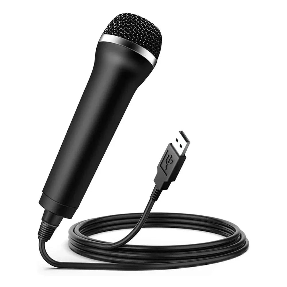 Black usb wired microphone with silver mesh grille and textured grip for switch pc gaming and karaoke recording