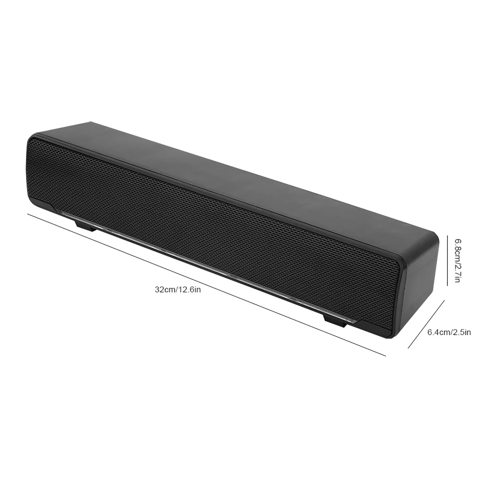 Black rectangular soundbar music player with textured grille and sleek design for usb wired bass surround sound box
