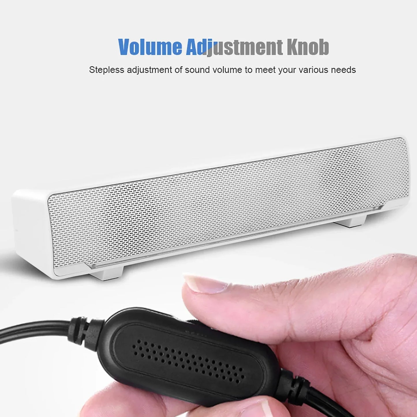 White rectangular soundbar music player with perforated grille and black power cable for surround sound box bass use