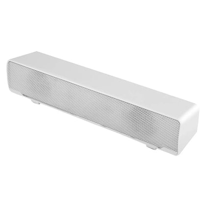 White rectangular soundbar music player with perforated grille and sleek minimalist design for bass surround sound box