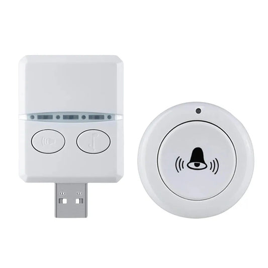 White usb wireless doorbell with rectangular remote controll receiver featuring rf433 mhz technology and two buttons