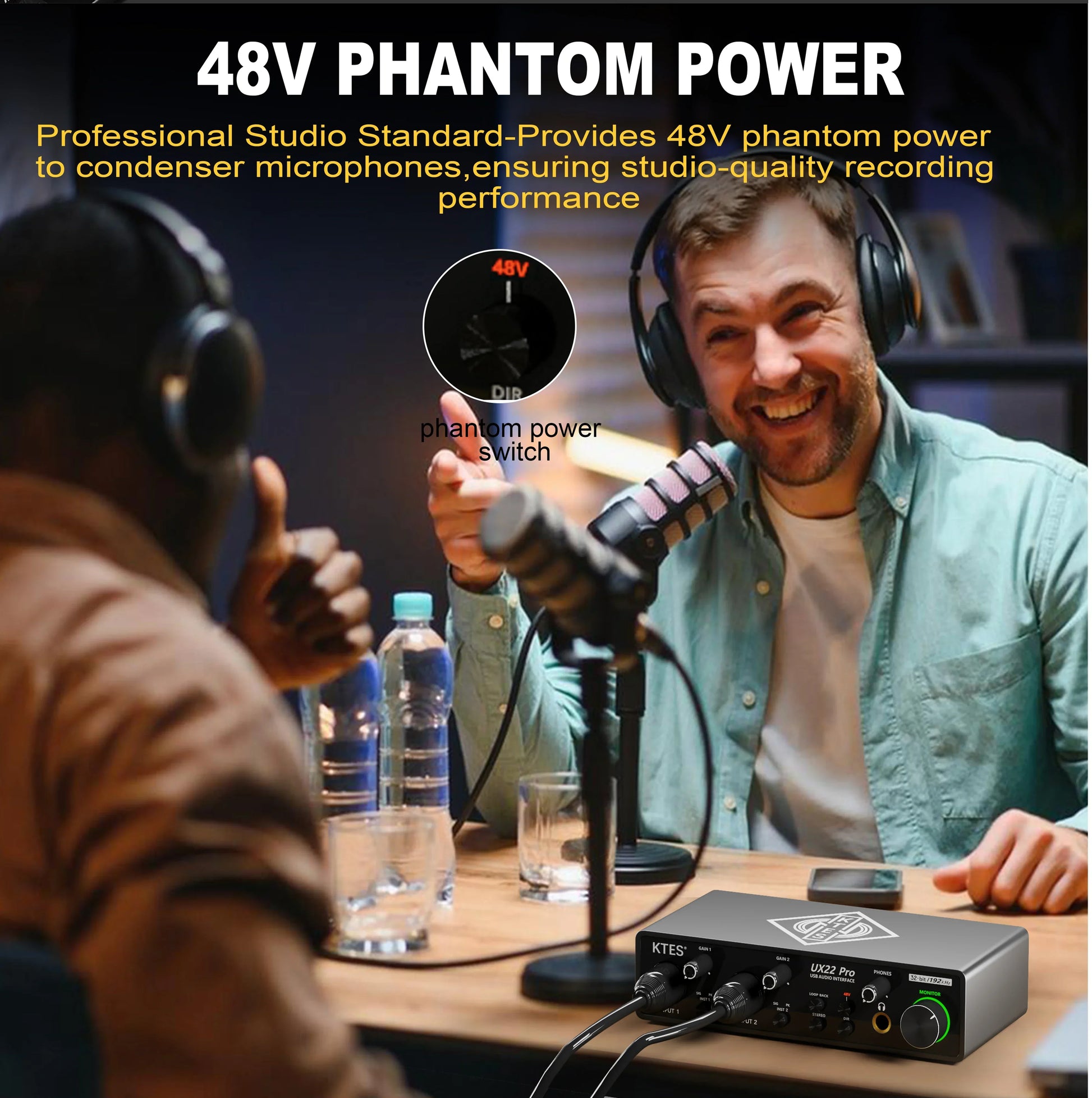 Black kts ux22 pro audio interface 192khz with green power indicator and multiple ports for recording live streaming podcast daw