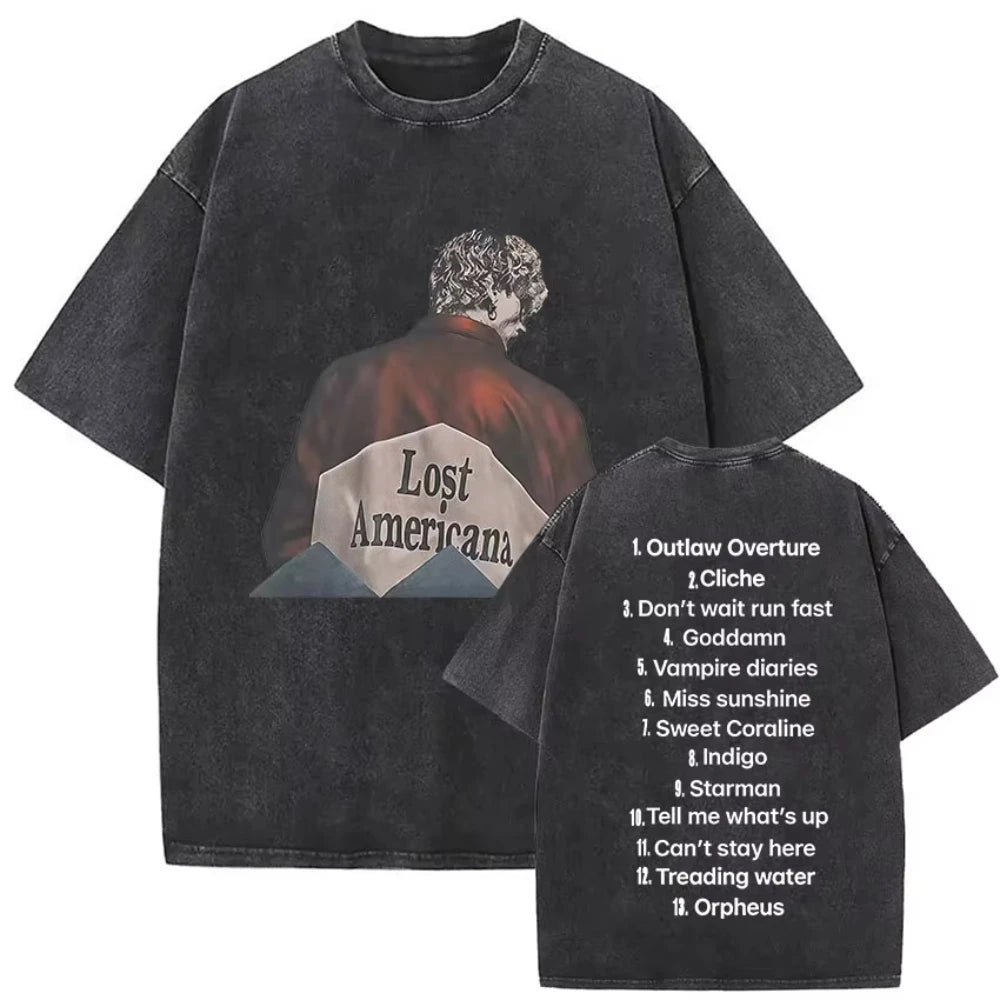 Rapper MGK Day Lost Americana Tour 2026 Vintage Washed T Shirts Men's Women Hip Hop Punk Gothic Short Sleeve T-shirts Streetwear