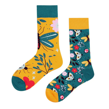 Hip-hop AB version asymmetric tide socks for men and women couples fashion trend popular jacquard cartoon long tube cotton socks