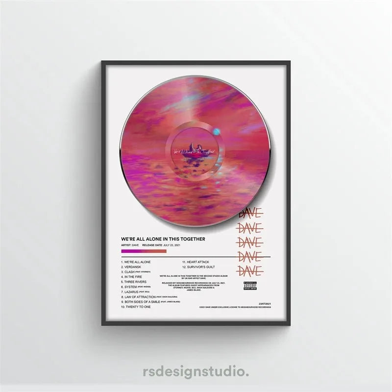 Pop Rapper Music Album Cover DAVE Poster Aesthetic Hip Hop Rock Were All Alone In This Together Canva Print Wall Art Room Decor