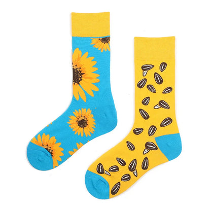 Hip-hop AB version asymmetric tide socks for men and women couples fashion trend popular jacquard cartoon long tube cotton socks