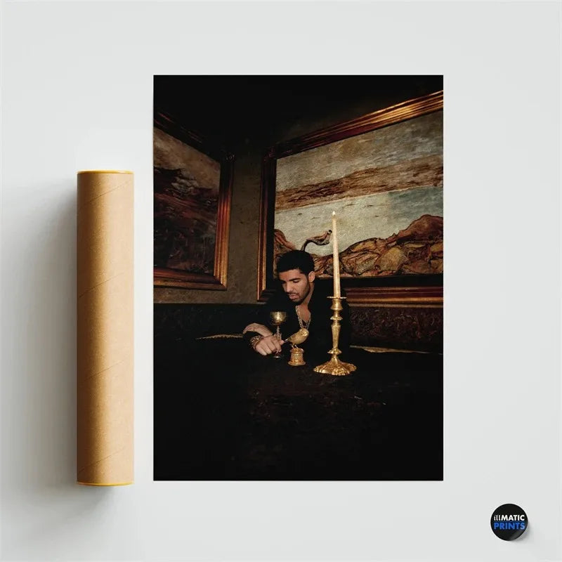 Black and White Drake Concert Cover Poster Aesthetic Pop Rapper Music Album for All the Dogs Canvas Print Wall Art Room Decor