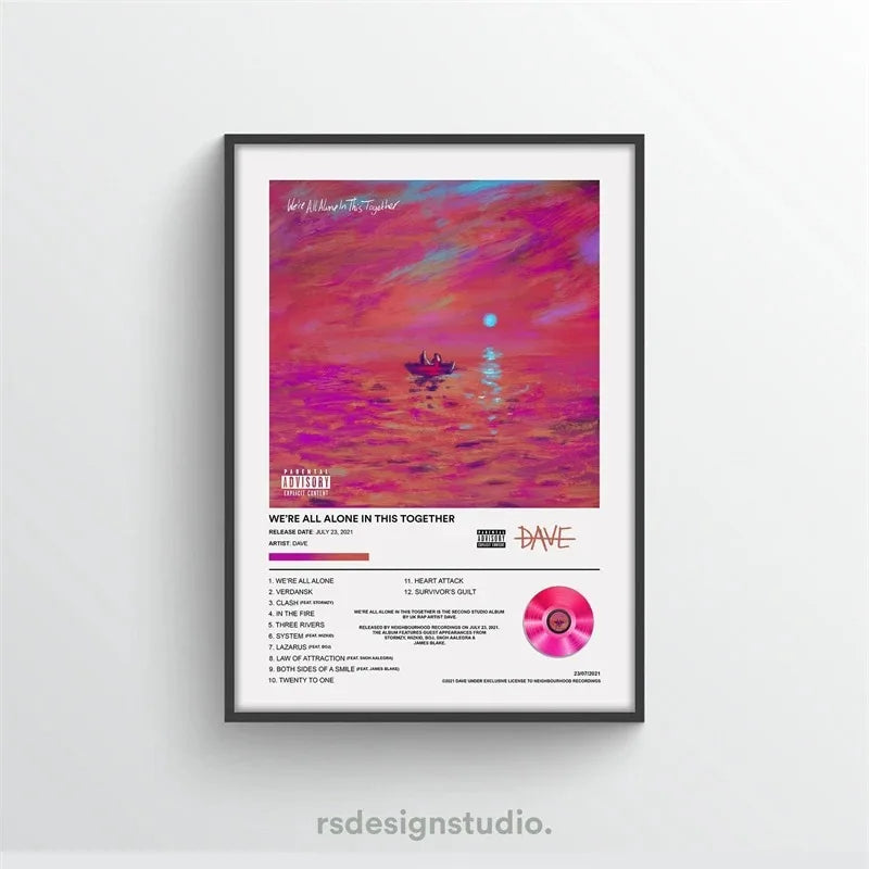 Pop Rapper Music Album Cover DAVE Poster Aesthetic Hip Hop Rock Were All Alone In This Together Canva Print Wall Art Room Decor