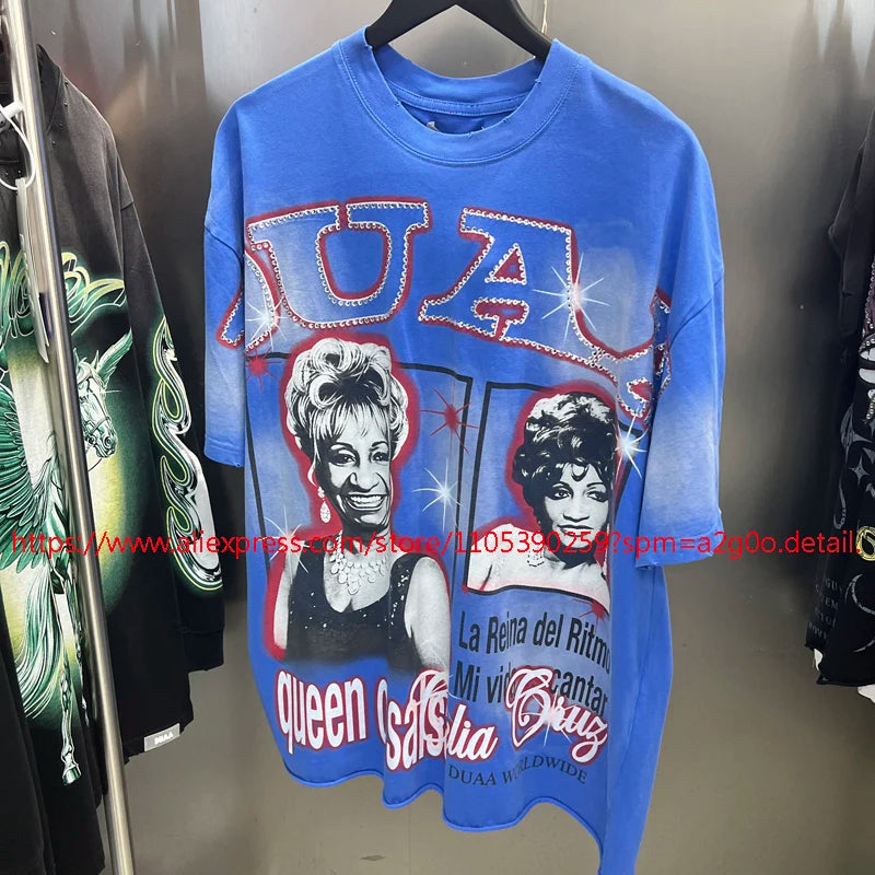 High Street Hip Hop DUAA Short Sleeved Oversize American Style Retro Washed Distressed Red Duaa T-shirt