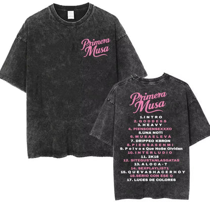Rapper Omar Courtz Primera Musa World Tour T Shirts Men Women Fashion Gothic Hip Hop T-shirt Vintage Washed Short Sleeve T-shirt