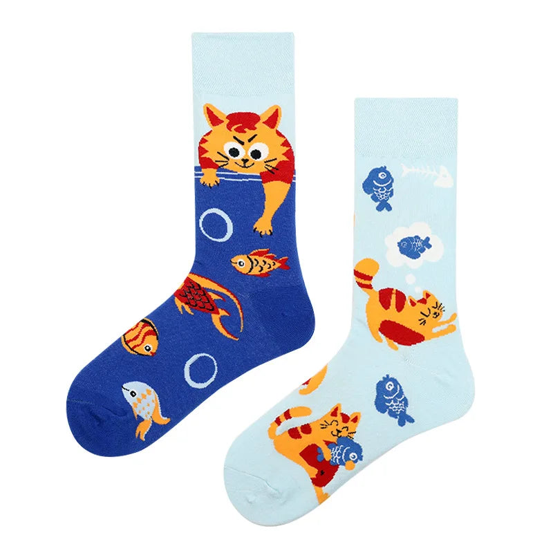 Hip-hop AB version asymmetric tide socks for men and women couples fashion trend popular jacquard cartoon long tube cotton socks