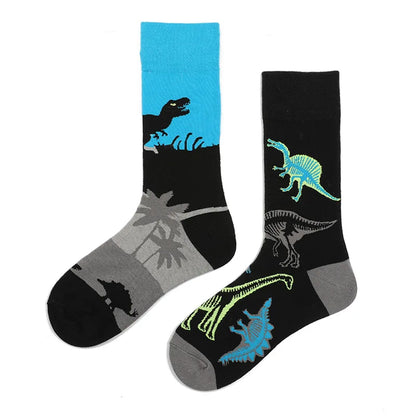 Hip-hop AB version asymmetric tide socks for men and women couples fashion trend popular jacquard cartoon long tube cotton socks