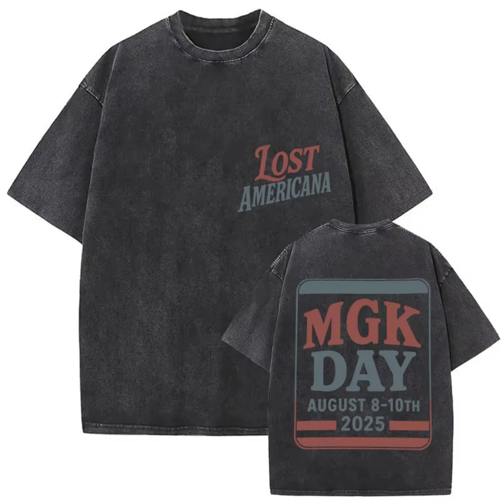 Rapper MGK Day Lost Americana Tour 2026 Vintage Washed T Shirts Men's Women Hip Hop Punk Gothic Short Sleeve T-shirts Streetwear