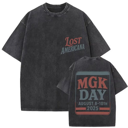 Rapper MGK Day Lost Americana Tour 2026 Vintage Washed T Shirts Men's Women Hip Hop Punk Gothic Short Sleeve T-shirts Streetwear