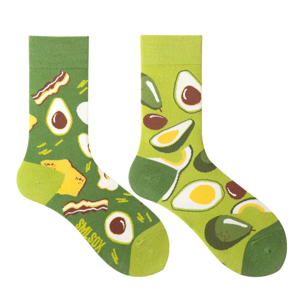 Hip-hop AB version asymmetric tide socks for men and women couples fashion trend popular jacquard cartoon long tube cotton socks