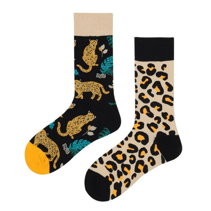 Hip-hop AB version asymmetric tide socks for men and women couples fashion trend popular jacquard cartoon long tube cotton socks