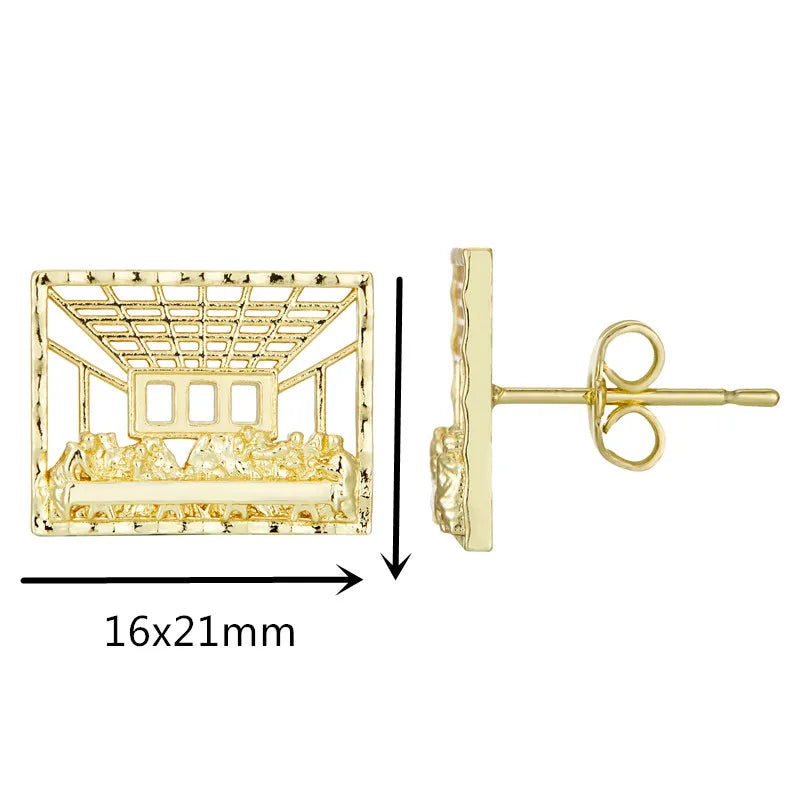 Hip Hop Style nugget earrings for man woman last supper jesus stud earrings Rock and roll jewelry punk 14k gold plated