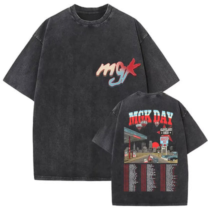 Rapper MGK Day Lost Americana Tour 2026 Vintage Washed T Shirts Men's Women Hip Hop Punk Gothic Short Sleeve T-shirts Streetwear