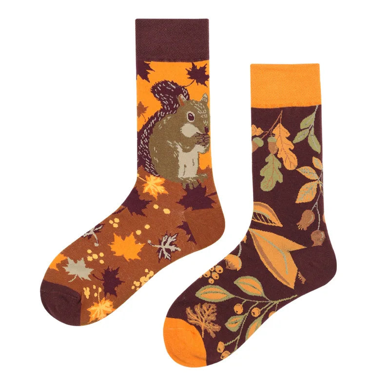 Hip-hop AB version asymmetric tide socks for men and women couples fashion trend popular jacquard cartoon long tube cotton socks