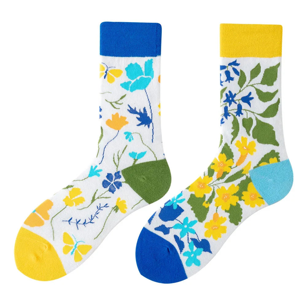 Hip-hop AB version asymmetric tide socks for men and women couples fashion trend popular jacquard cartoon long tube cotton socks