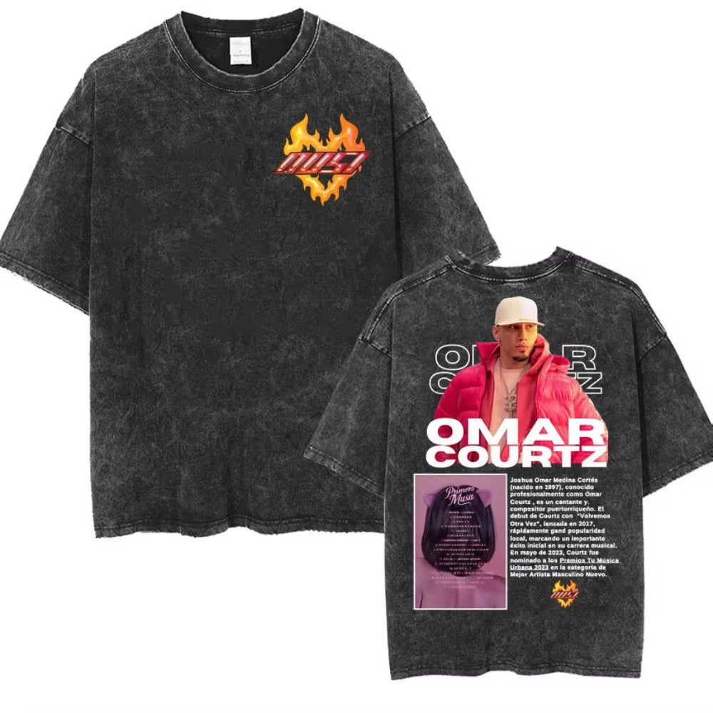 Rapper Omar Courtz Primera Musa World Tour T Shirts Men Women Fashion Gothic Hip Hop T-shirt Vintage Washed Short Sleeve T-shirt