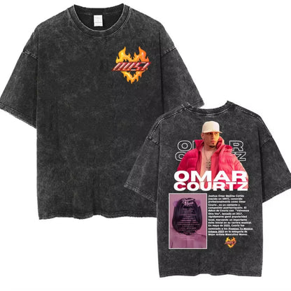 Rapper Omar Courtz Primera Musa World Tour T Shirts Men Women Fashion Gothic Hip Hop T-shirt Vintage Washed Short Sleeve T-shirt