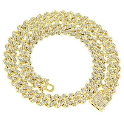 3pcs Necklace+Bracelet+Watch Cuban Chain Watch for Men Hip Hop Miami Curb Iced Out Paved Rhinestone Rapper Cuban men Jewelry set