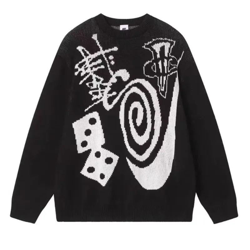 Hip-hop punk fashion casual letter knitted men pullover 2025 street personality versatile top hoodie couple trendy loose sweater