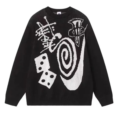 Hip-hop punk fashion casual letter knitted men pullover 2025 street personality versatile top hoodie couple trendy loose sweater