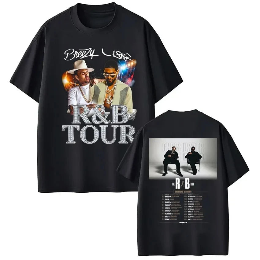 Men Women Hip Hop Fashion Summer T Shirts Rapper Chris Brown Usher Raymond The R&B Tour T-shirt Oversized Casual Cotton T Shirt