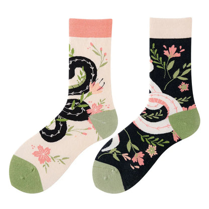 Hip-hop AB version asymmetric tide socks for men and women couples fashion trend popular jacquard cartoon long tube cotton socks