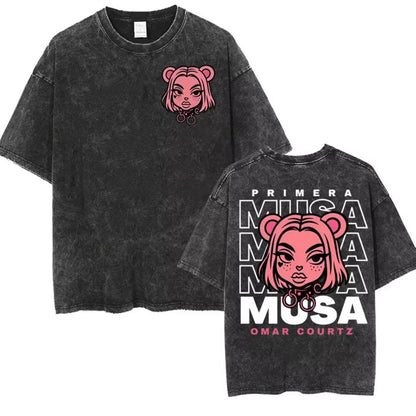 Rapper Omar Courtz Primera Musa World Tour T Shirts Men Women Fashion Gothic Hip Hop T-shirt Vintage Washed Short Sleeve T-shirt