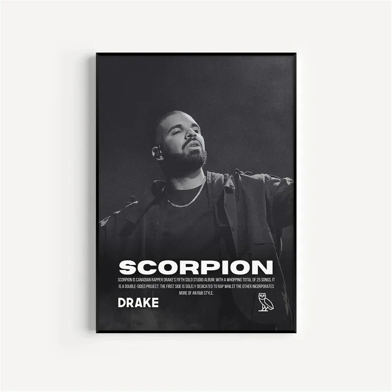 Black and White Drake Concert Cover Poster Aesthetic Pop Rapper Music Album for All the Dogs Canvas Print Wall Art Room Decor
