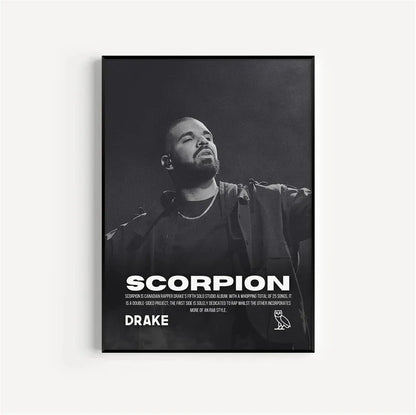 Black and White Drake Concert Cover Poster Aesthetic Pop Rapper Music Album for All the Dogs Canvas Print Wall Art Room Decor