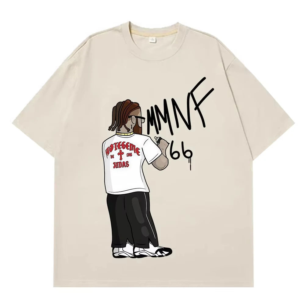 Rapper Hades66 Fashion Print T-shirt Men Women Hip-hop Vintage T-shirts Short-sleeved Top Casual Aesthetic Trend T-shirts