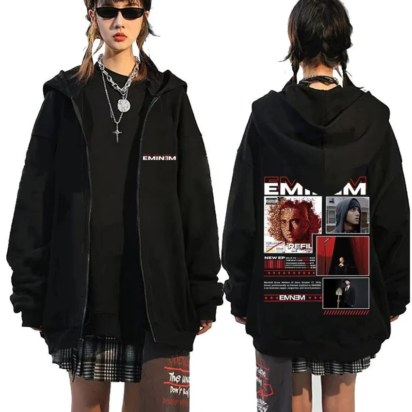 Rapper Eminem Music Album 2025 Zipper Hoodie Men's Clothing Retro Oversized Zip Up Sweatshirt Men Hip Hop Fashion Zip Up Jacket