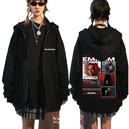 Rapper Eminem Music Album 2025 Zipper Hoodie Men's Clothing Retro Oversized Zip Up Sweatshirt Men Hip Hop Fashion Zip Up Jacket