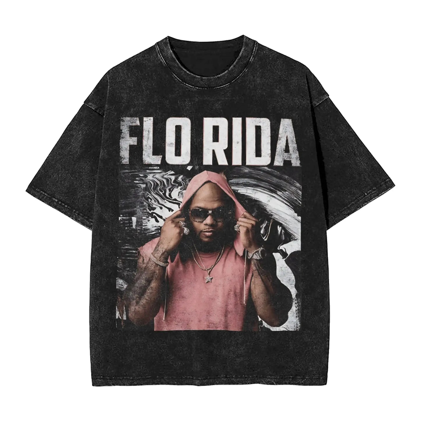 Flo Rida Hip Hop Rapper Outfit Washed T Shirt Men Women Streetwear Hip Hop T-Shirt Printed Tees Short Sleeve