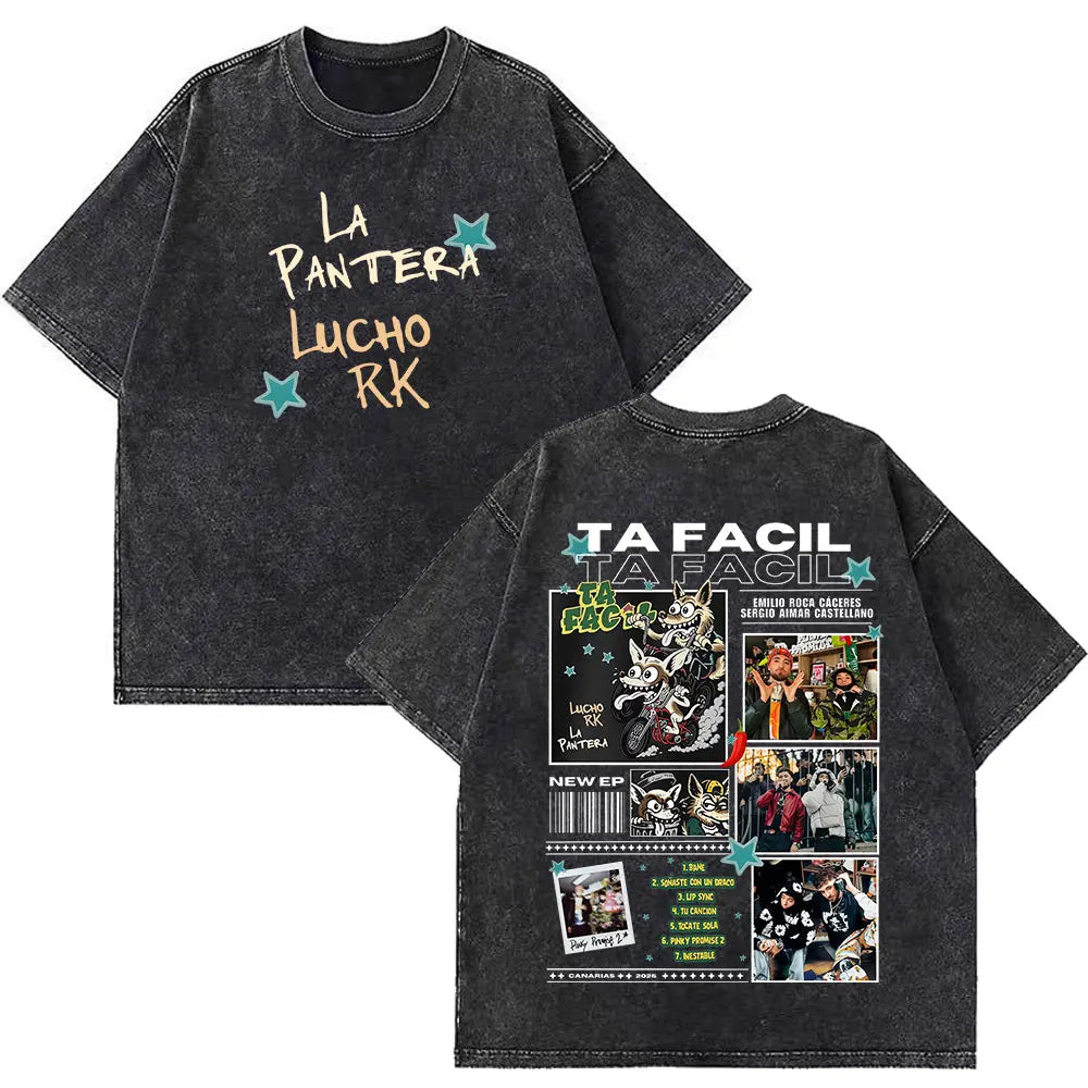 Rapper La Panter Lucho Rk Fashion Graphics Tees Men Women Casual T-shirt Short-sleeved Aesthetic Hip-hop Vintage Washed T-shirts
