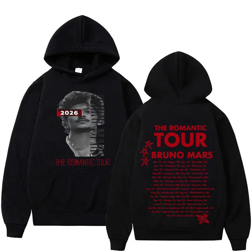 Rapper Bruno Mars 2026 Hip Hop Album Casual Hoodie Mens Punk Oversized Double Sided Print Sweatshirts Loose Long Sleeve Pullover