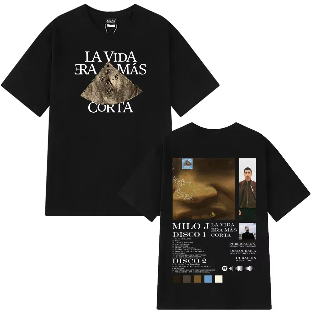 Rapper Milo J La Vida Era Mas Corta Album T Shirt Men Women Hip Hop T-shirt Cotton Casual Short Sleeve High Quality Male T-shirt